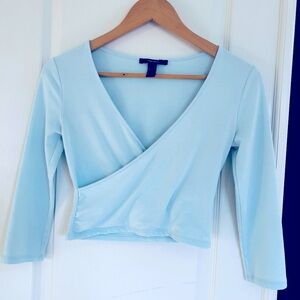 Forever21 Baby Blue Crop Long Sleeve Top- Size Small #Croptop